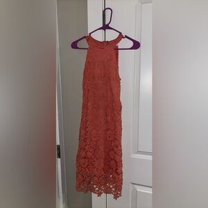 Pink Lily Coral Lace Mini Dress